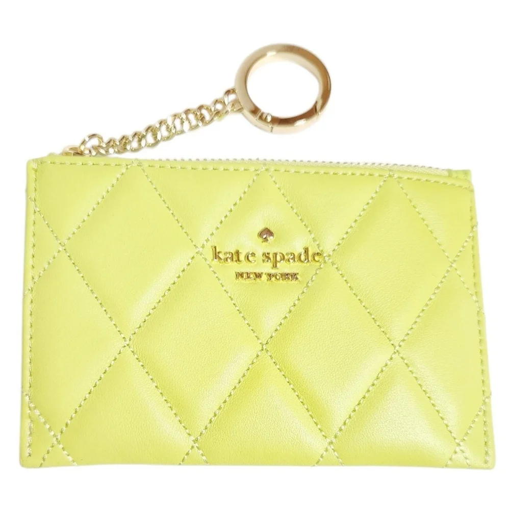 NWT Kate Spade New York Lime Slush Quilted Small Carey Card Holder Gold Hardware